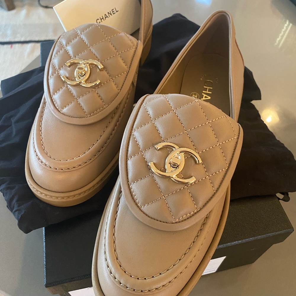 Brand NEW CHANEL Quilted Flap Loafers : Beige